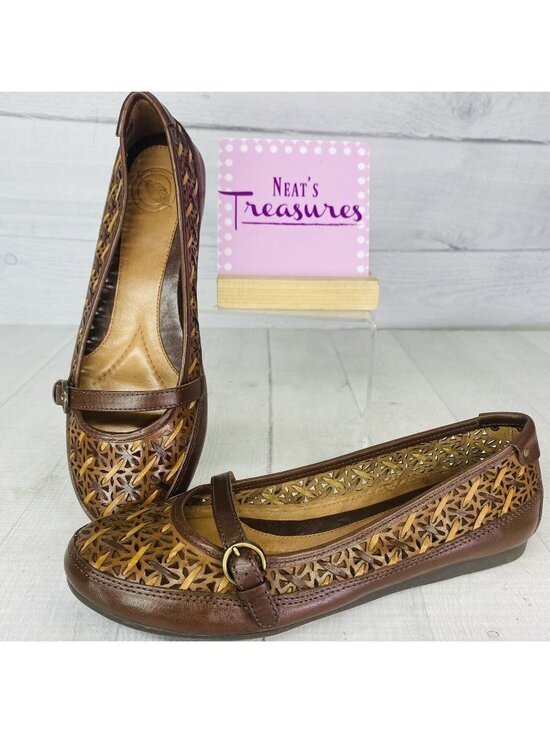 Nurture Shoes - Nurture JILL Brown Woven Leather Closed Toe Buckle Mary Jane Flat Shoes Sz 7.5 M